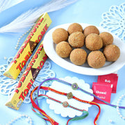 Designer Rakhi Set with Besan Laddoo & Toblerone Chocolates