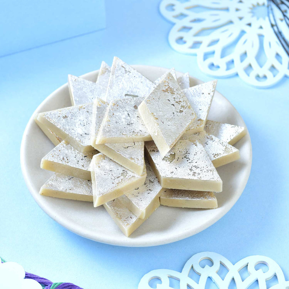 Designer Rakhi Trio with Lindt Chocolate & Kaju Katli