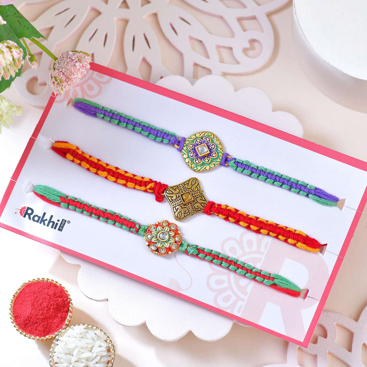 Vibrant Designer Rakhi Trio