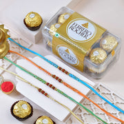 Set of 4 Colorful Rudraksha Rakhi with Ferrero Rocher