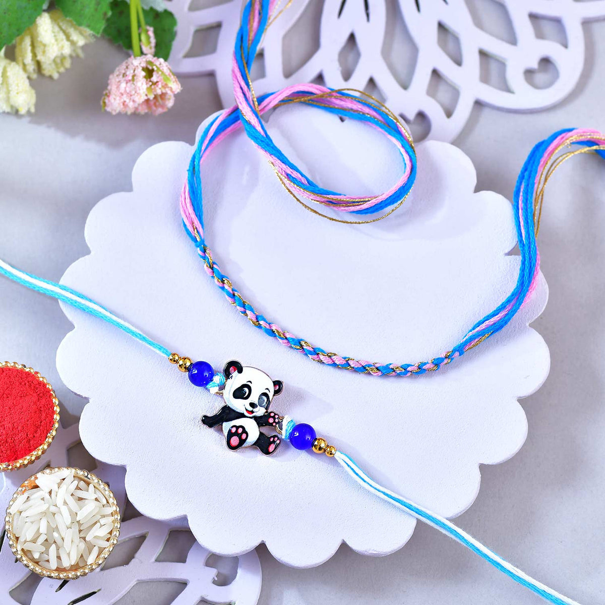 Blue Elephant & Panda Rakhi Set – Pack of 4 Designer Rakhis