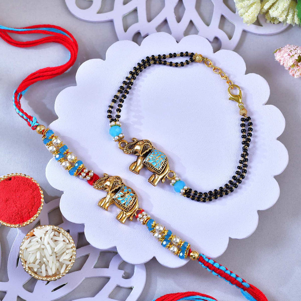 Blue Elephant & Panda Rakhi Set – Pack of 4 Designer Rakhis