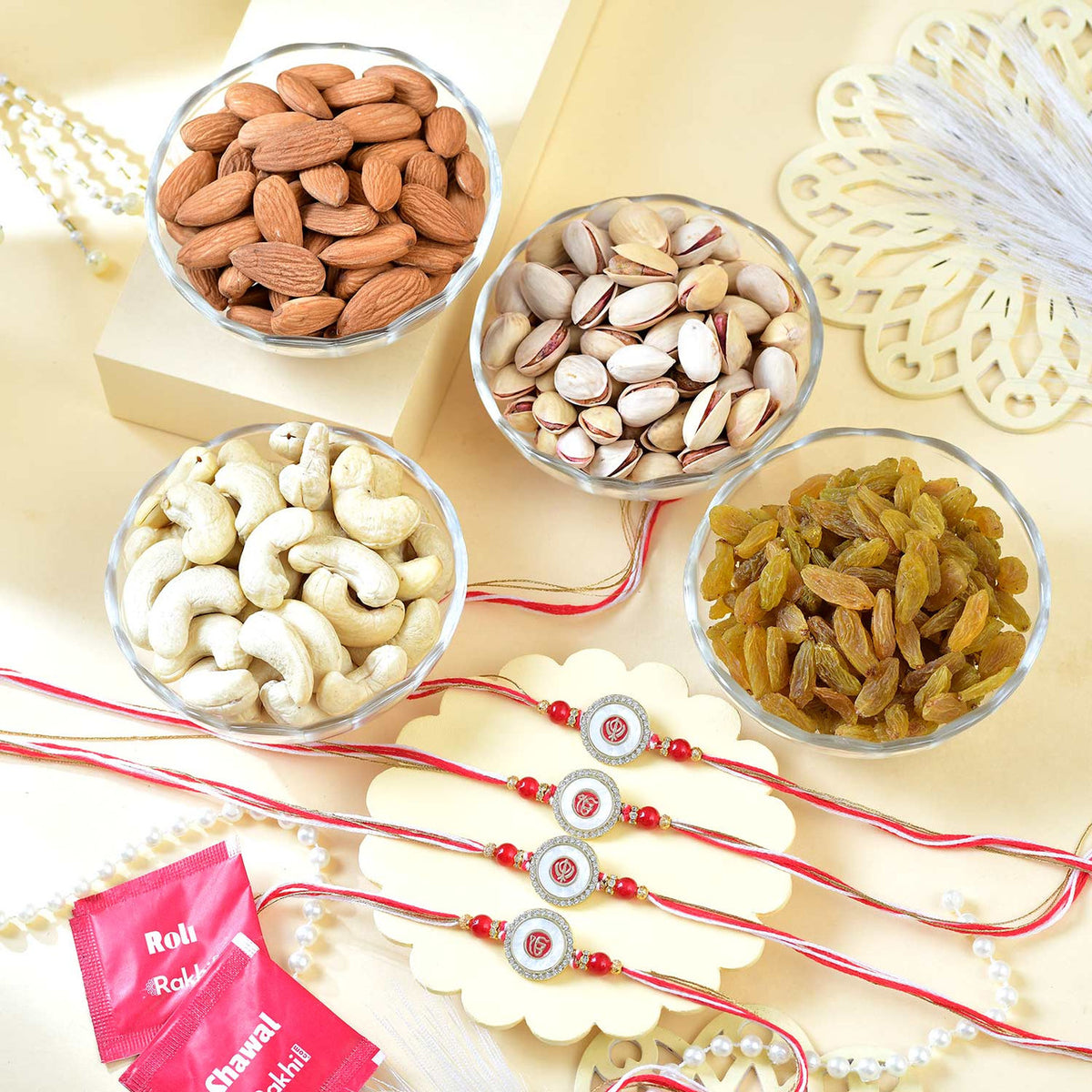 Set of Four Ethnic Punjabi Rakhi With Dry Fruits