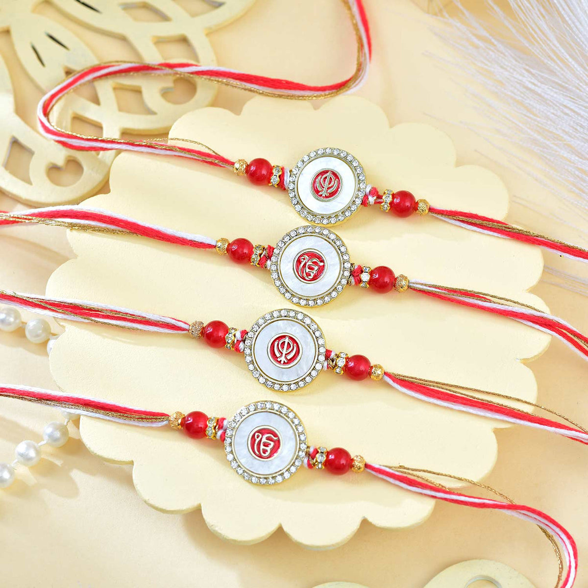 Divine Ik Onkar & Khanda Family Rakhi Set with Besan Laddoo