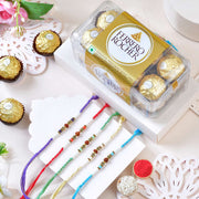 Set of 5 Rudraksha & Pearl Designer Rakhi with Ferrero Rocher