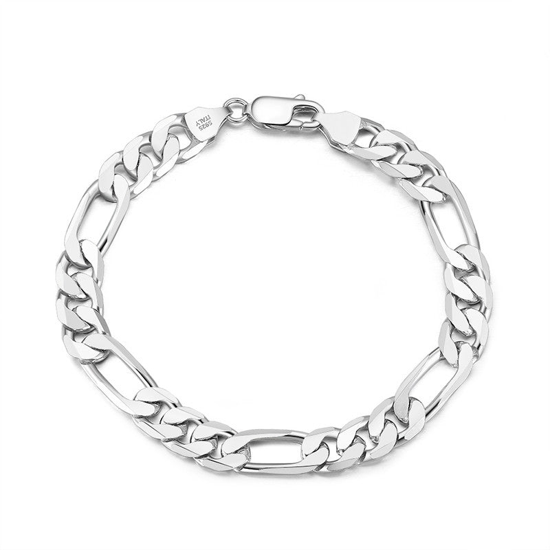 Italian 925 Sterling Silver Diamond-Cut Figaro Link Bracelet