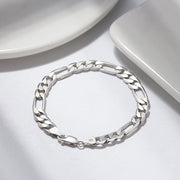 Italian 925 Sterling Silver Diamond-Cut Figaro Link Bracelet