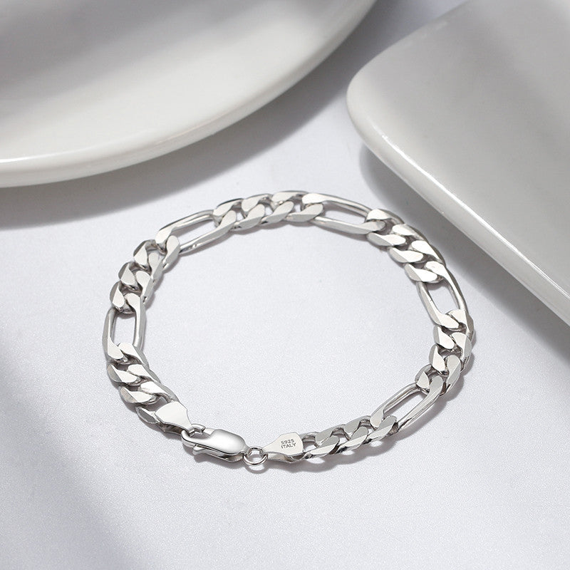 Italian 925 Sterling Silver Diamond-Cut Figaro Link Bracelet