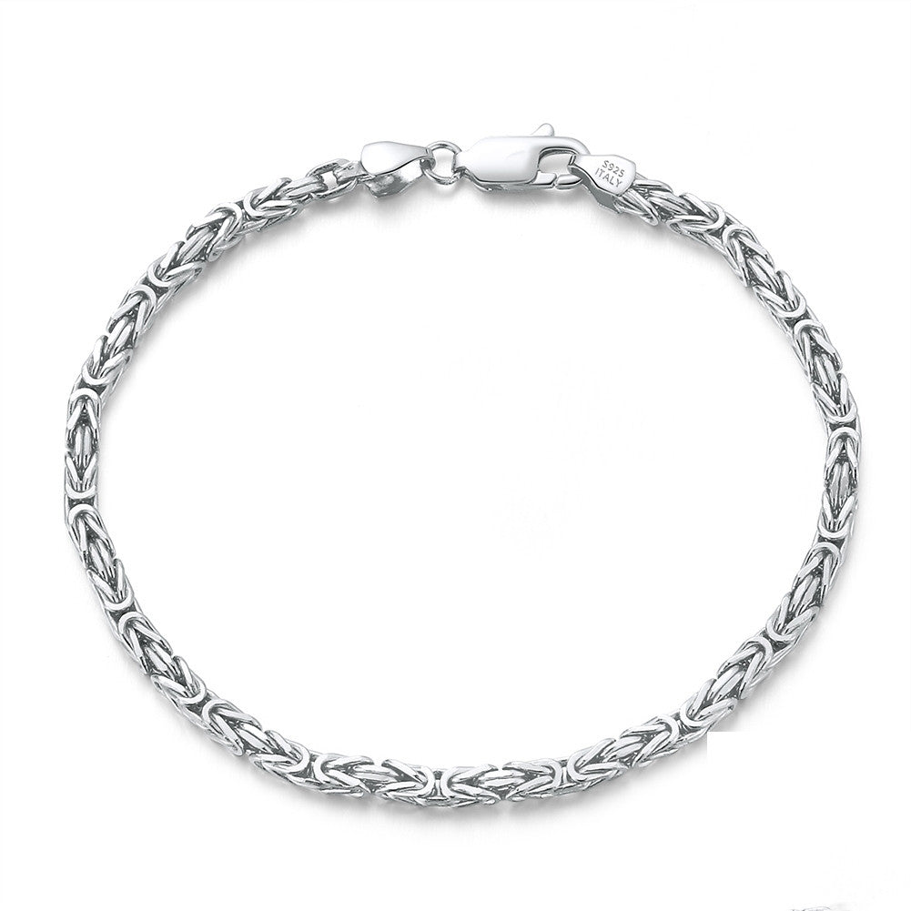 Italian 925 Sterling Silver Handmade Flat Byzantine Link Bracelet