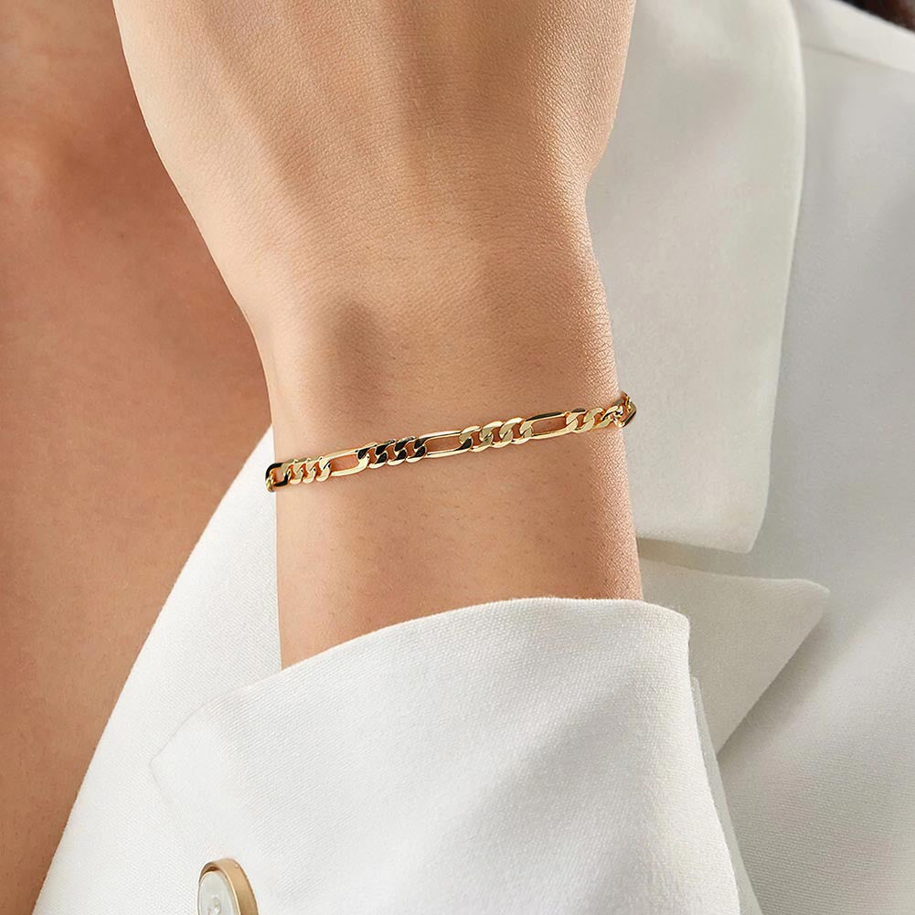 18K Gold Plated Diamond-Cut Figaro Link Bracelet